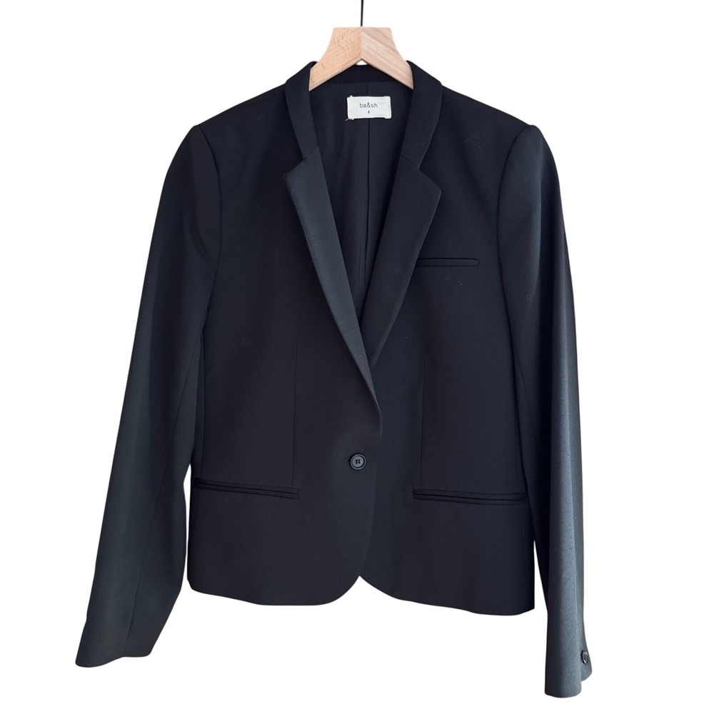 ba&sh Colison Black Virgin Wool Blend Single Button Blazer Jacket Size 2 Medium